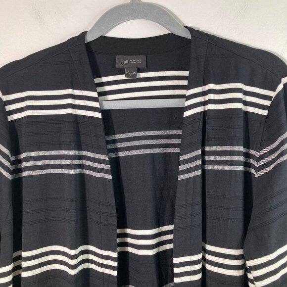 Womens J Jill Wearever Collection Striped Open Knit Cardigan L Black White Rayon - Picture 3 of 8